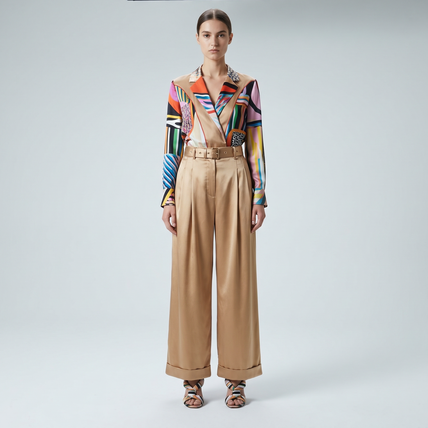 Tailored Satin Belted Trousers
