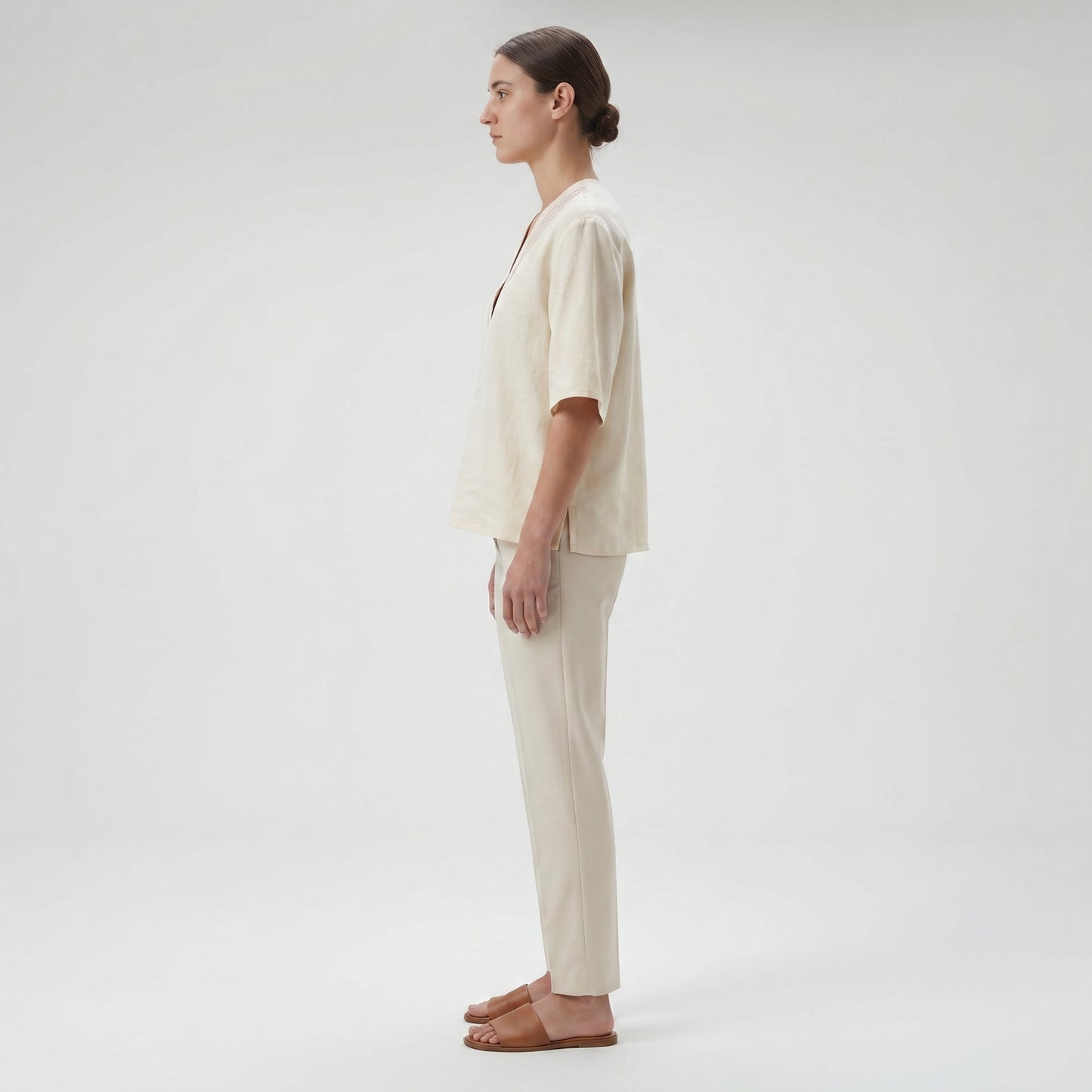 Minimalist V-Neck Linen Blouse