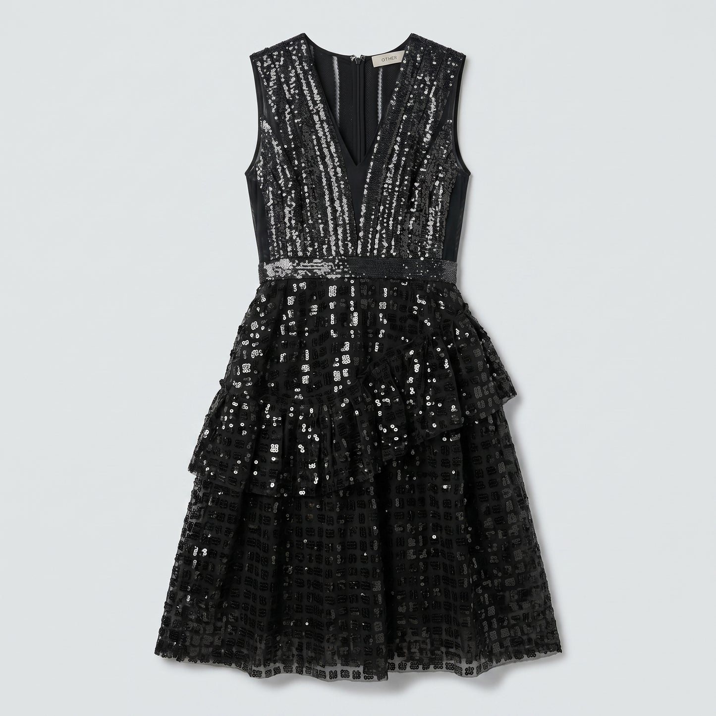 Sequined Tiered V-Neck Dress