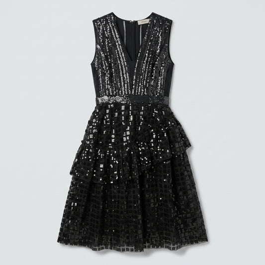 Sequined Tiered V-Neck Dress