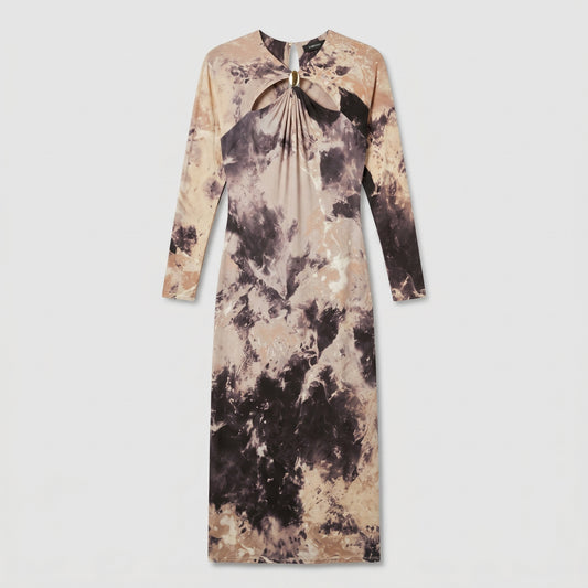 Abstract Print Cutout Midi Dress