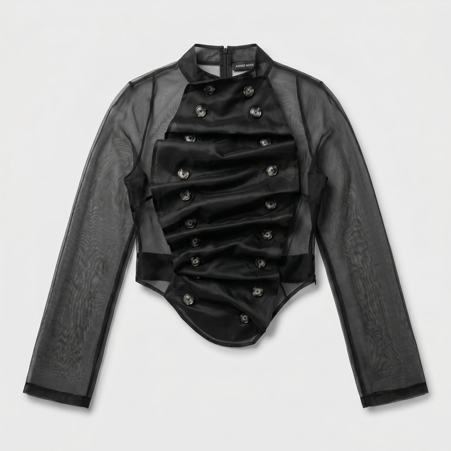Sheer Double-Breasted Draped Top