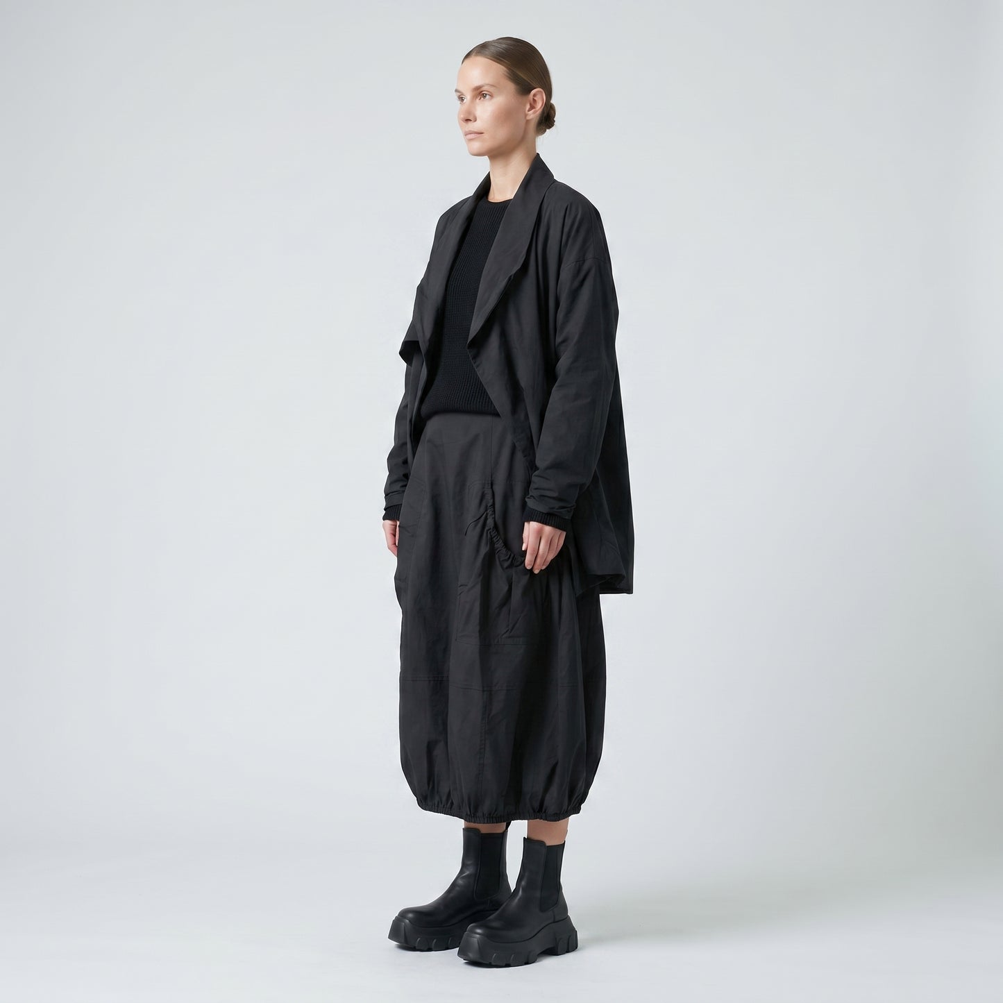 Black Bubble Hem Midi Skirt