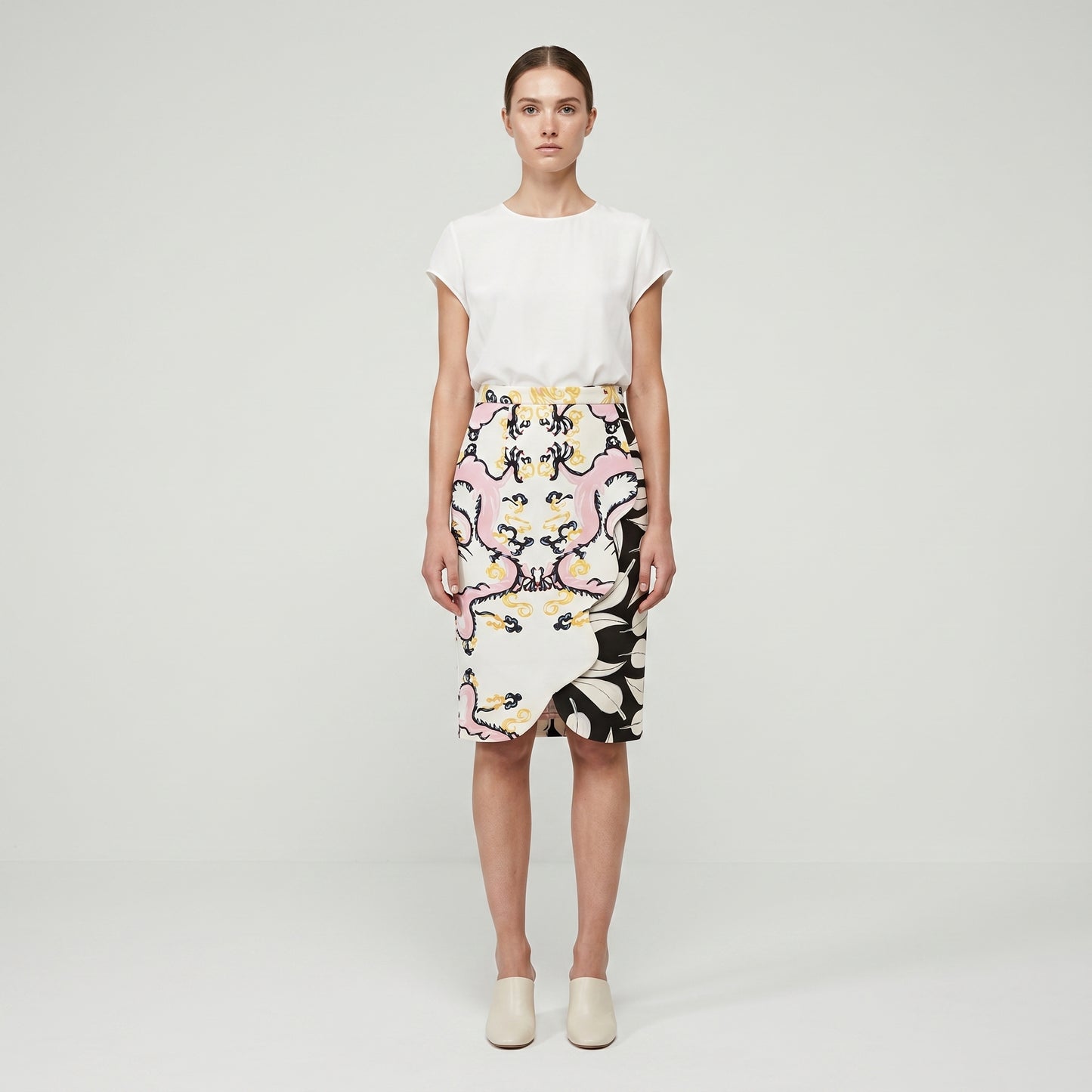Abstract Print Asymmetric Pencil Skirt