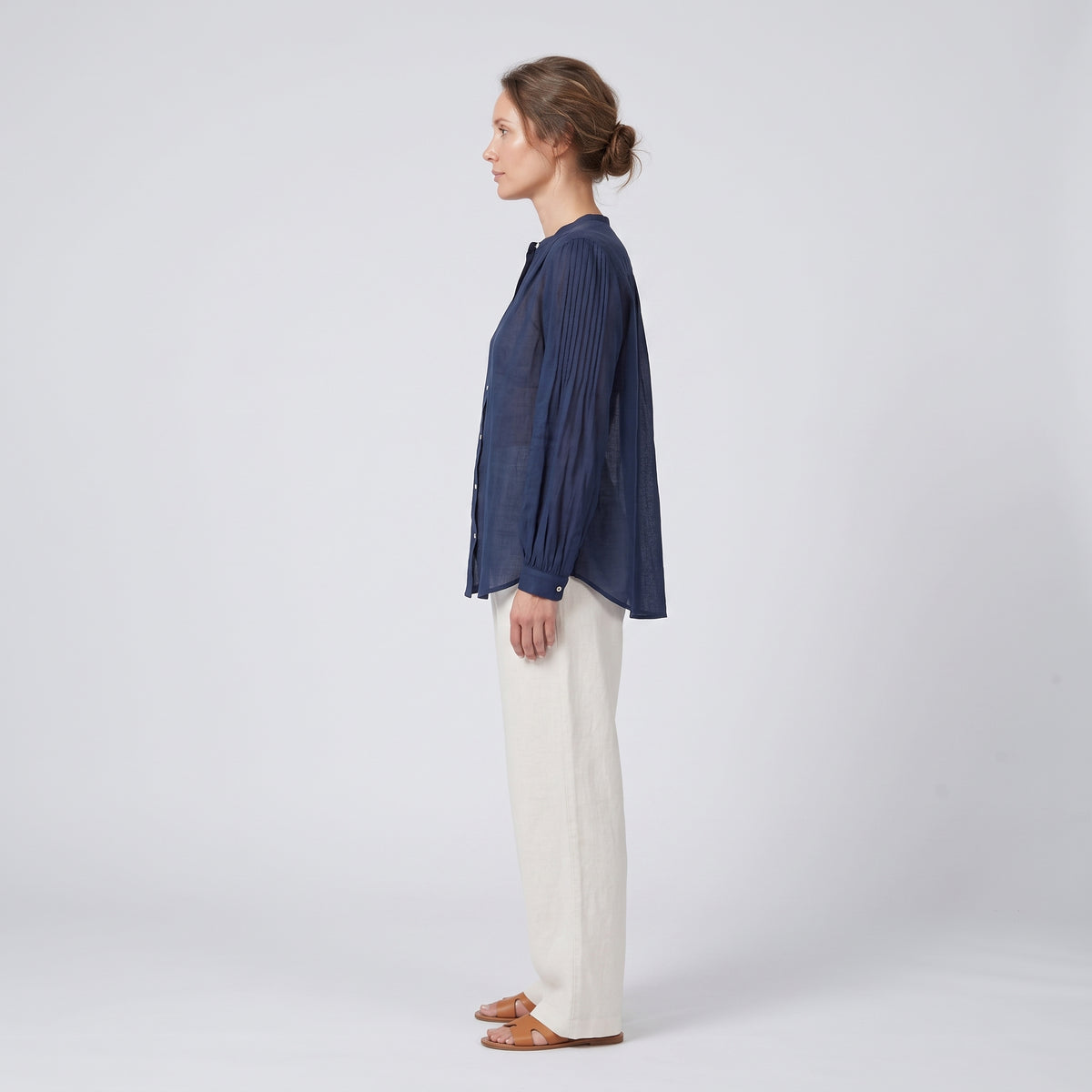 Elegant Navy Button-Down Blouse