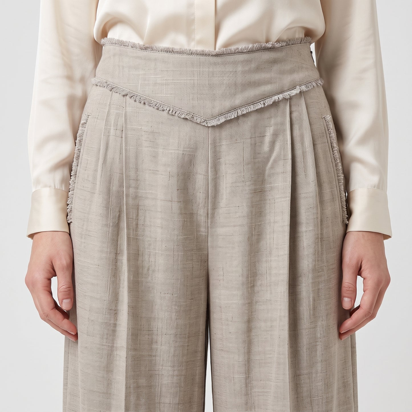 Frayed Waist Wide Leg Trousers
