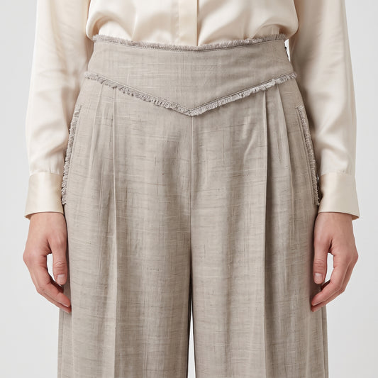 Frayed Waist Wide Leg Trousers