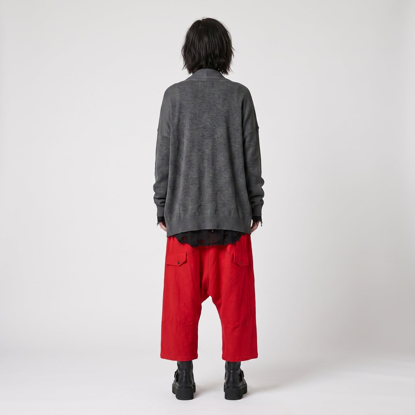 Bold Red Drop-Crotch Trousers