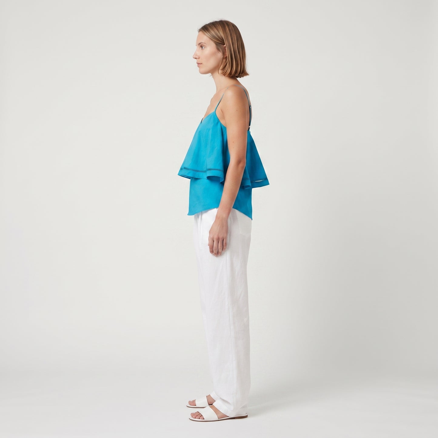 Blue Ruffled Spaghetti Strap Top