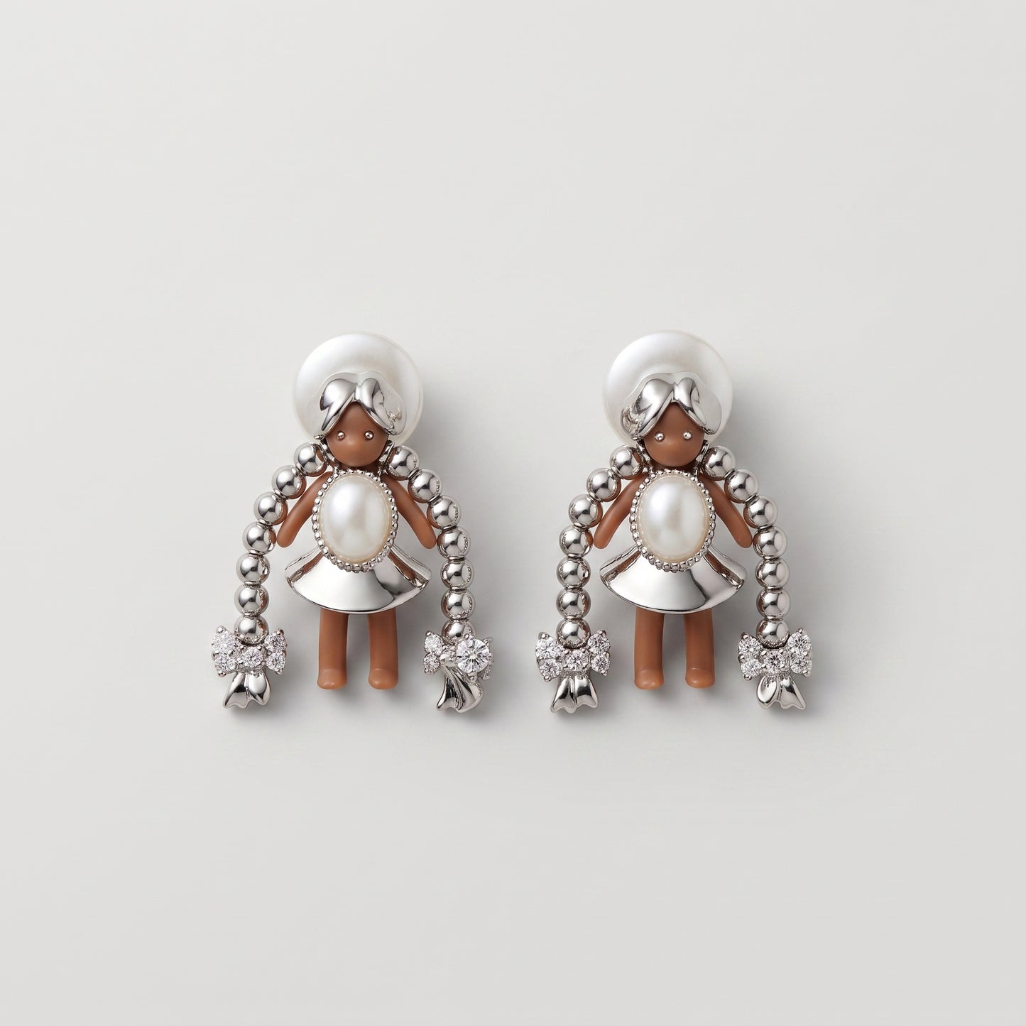 Whimsical Figural Pearl Drop Earrings