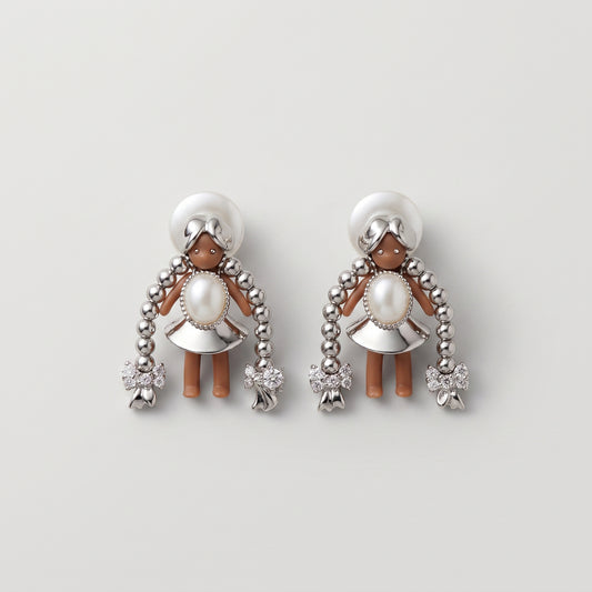 Whimsical Figural Pearl Drop Earrings