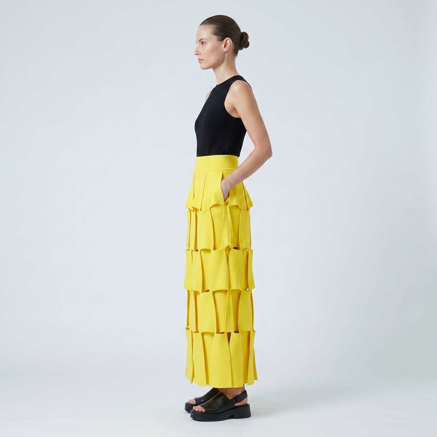 Bright Yellow Cutout Midi Skirt