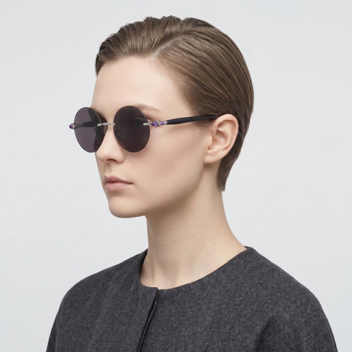 Round Rimless Metal Sunglasses