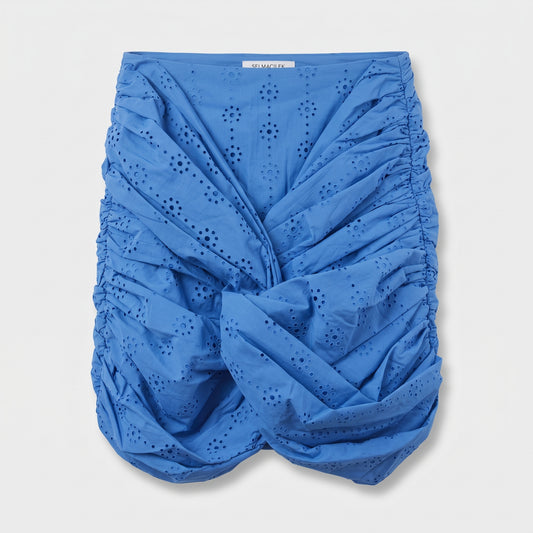 Ruched Eyelet Mini Skirt