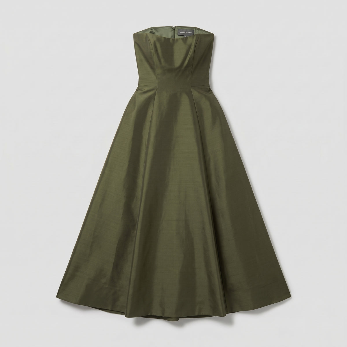 Structured Strapless Olive Midi Dress