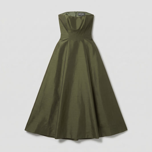 Structured Strapless Olive Midi Dress