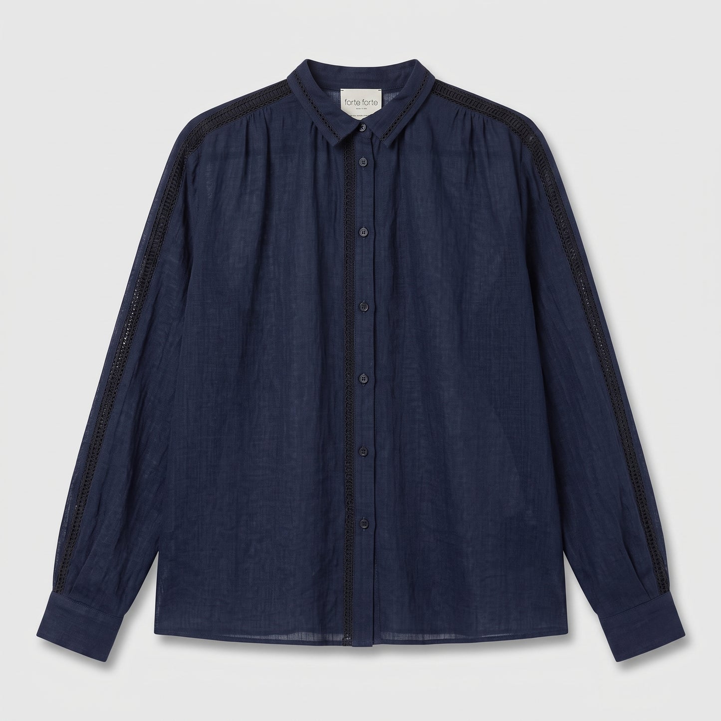 Navy Lace Trim Linen Shirt