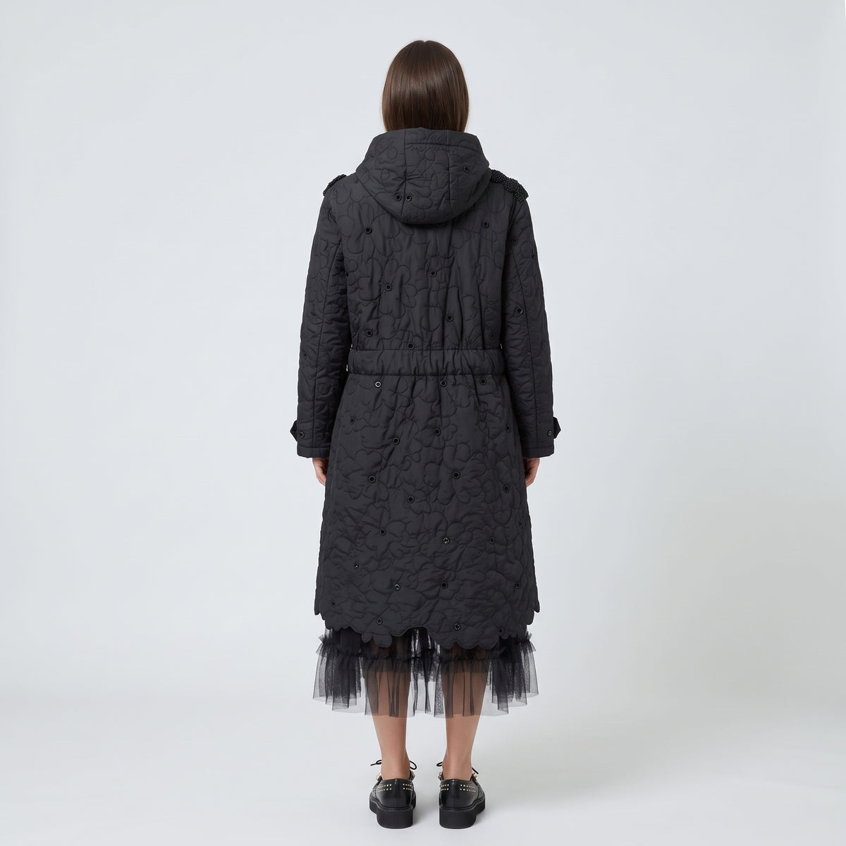 Embellished Quilted Hooded Coat