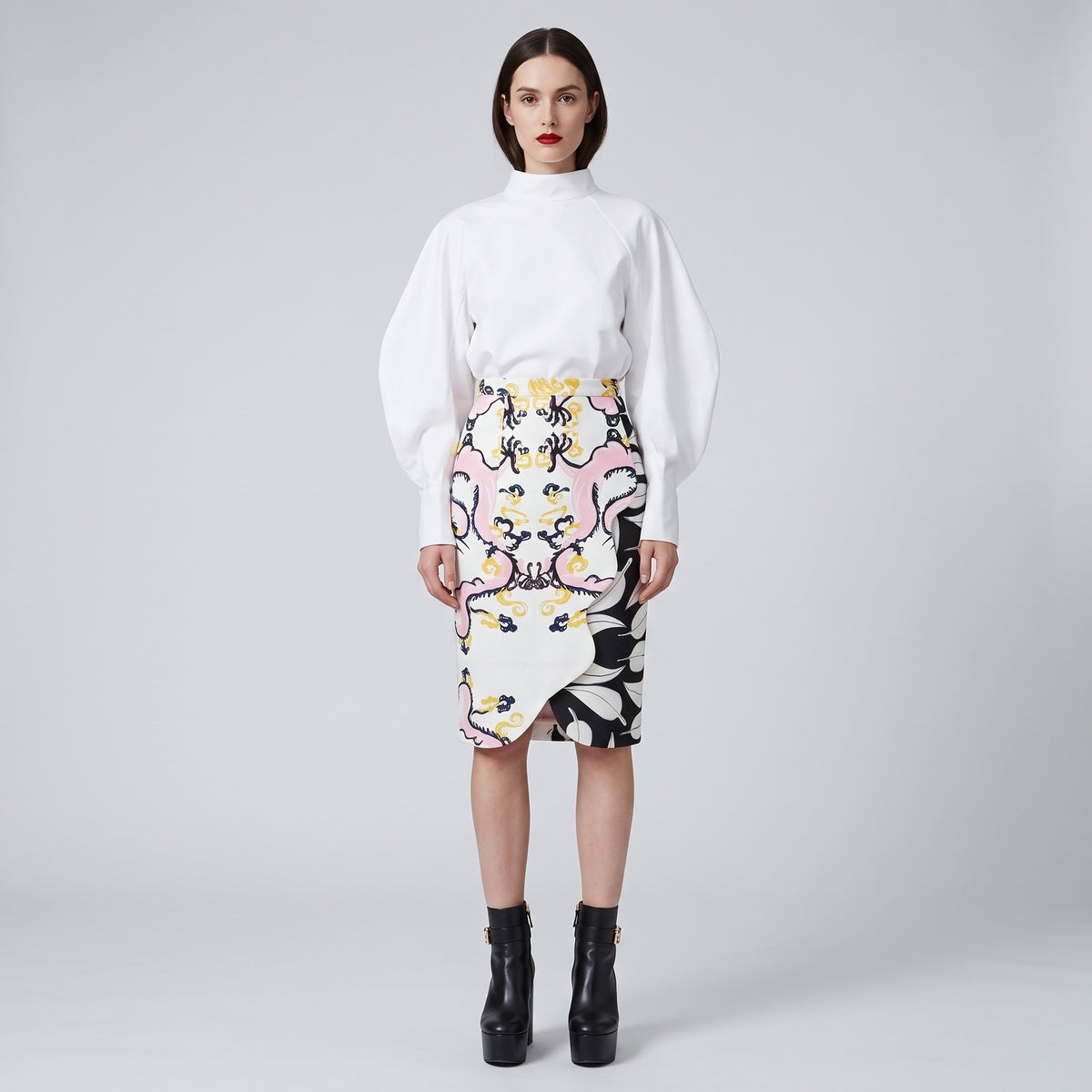 Abstract Print Asymmetric Pencil Skirt