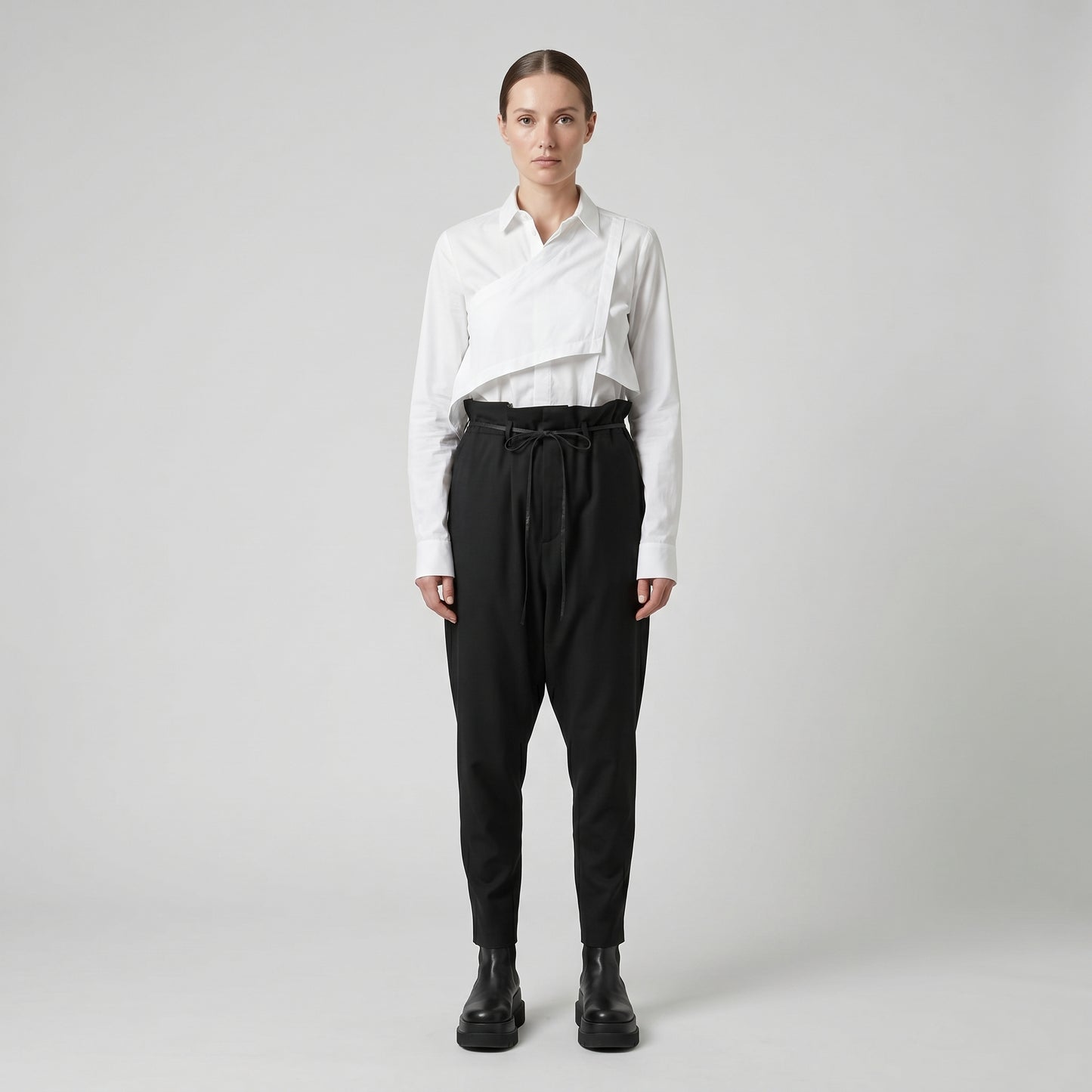 High-Waist Paperbag Tailored Trousers