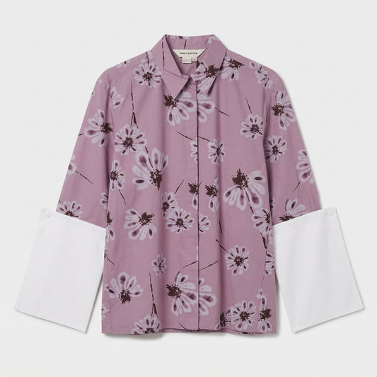 Floral Print Contrast Cuff Shirt