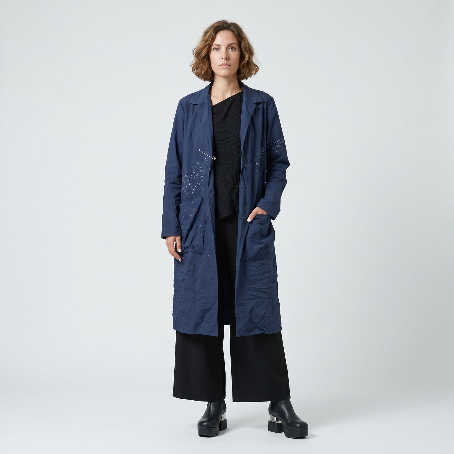Splattered Crinkle Long Coat