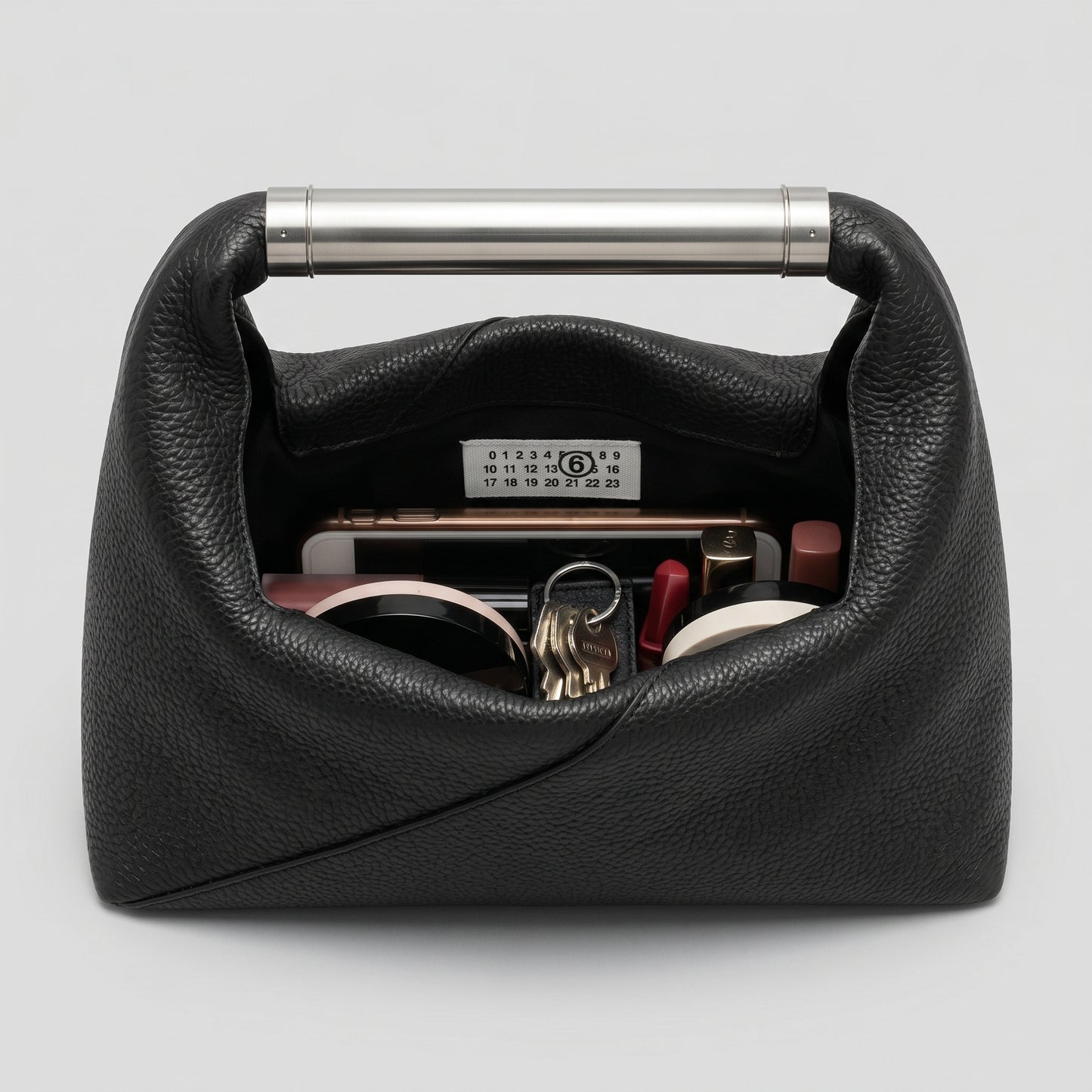 Metal Bar Leather Handbag