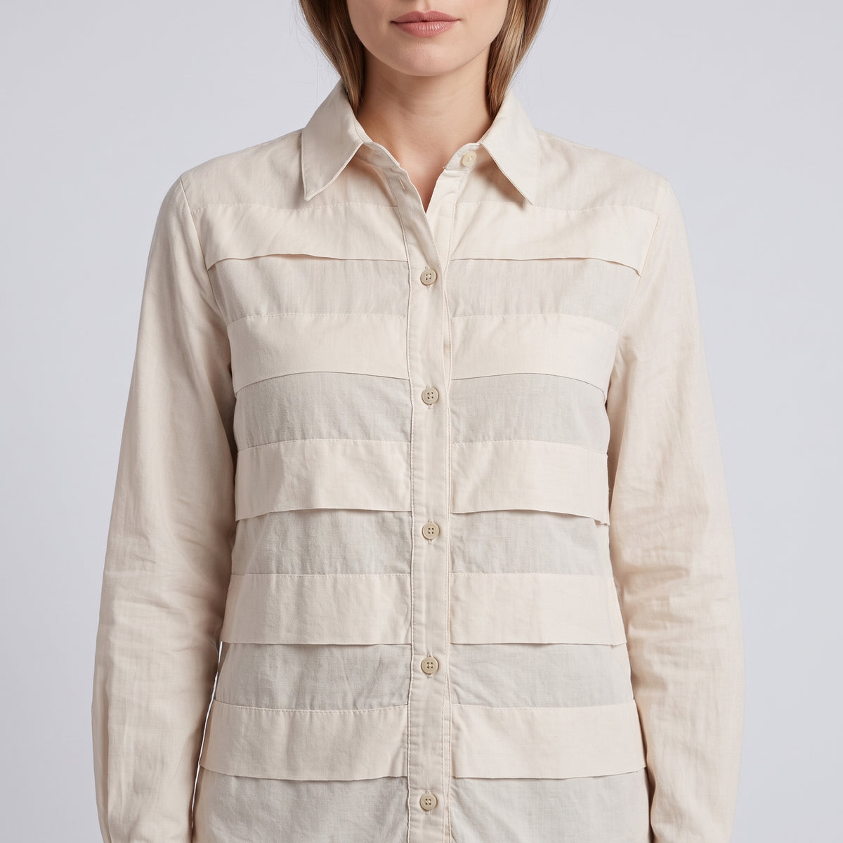 Paneled Long Sleeve Cotton Shirt