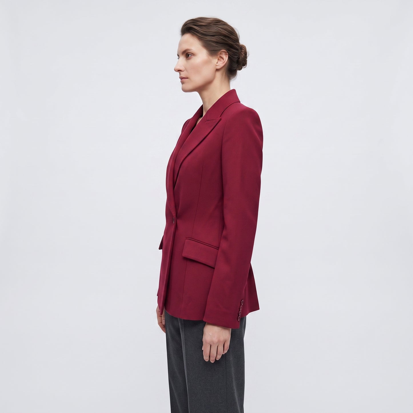 Tailored Burgundy Single-Button Blazer