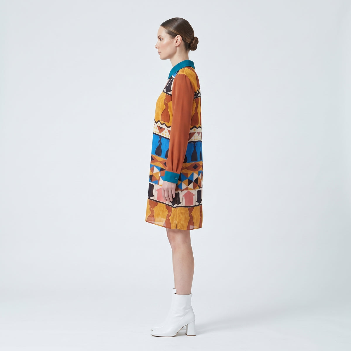 Abstract Printed Long Sleeve Dress