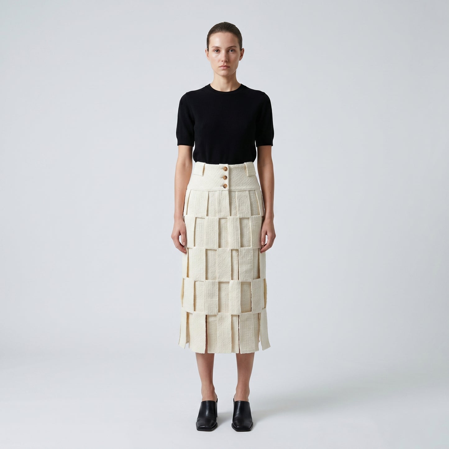 Textured Basketweave Midi Skirt