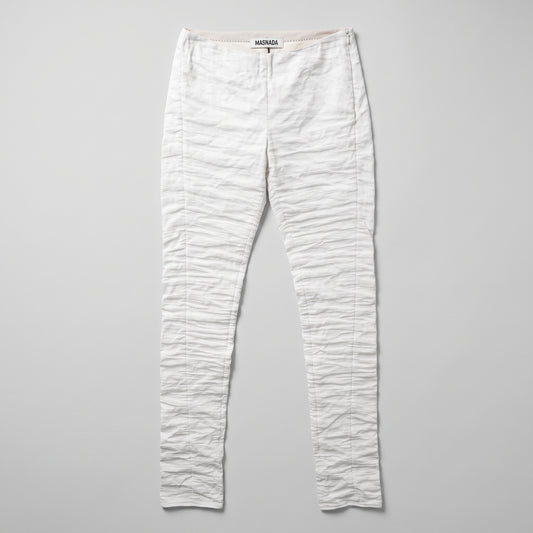 Textured Slim Fit White Trousers
