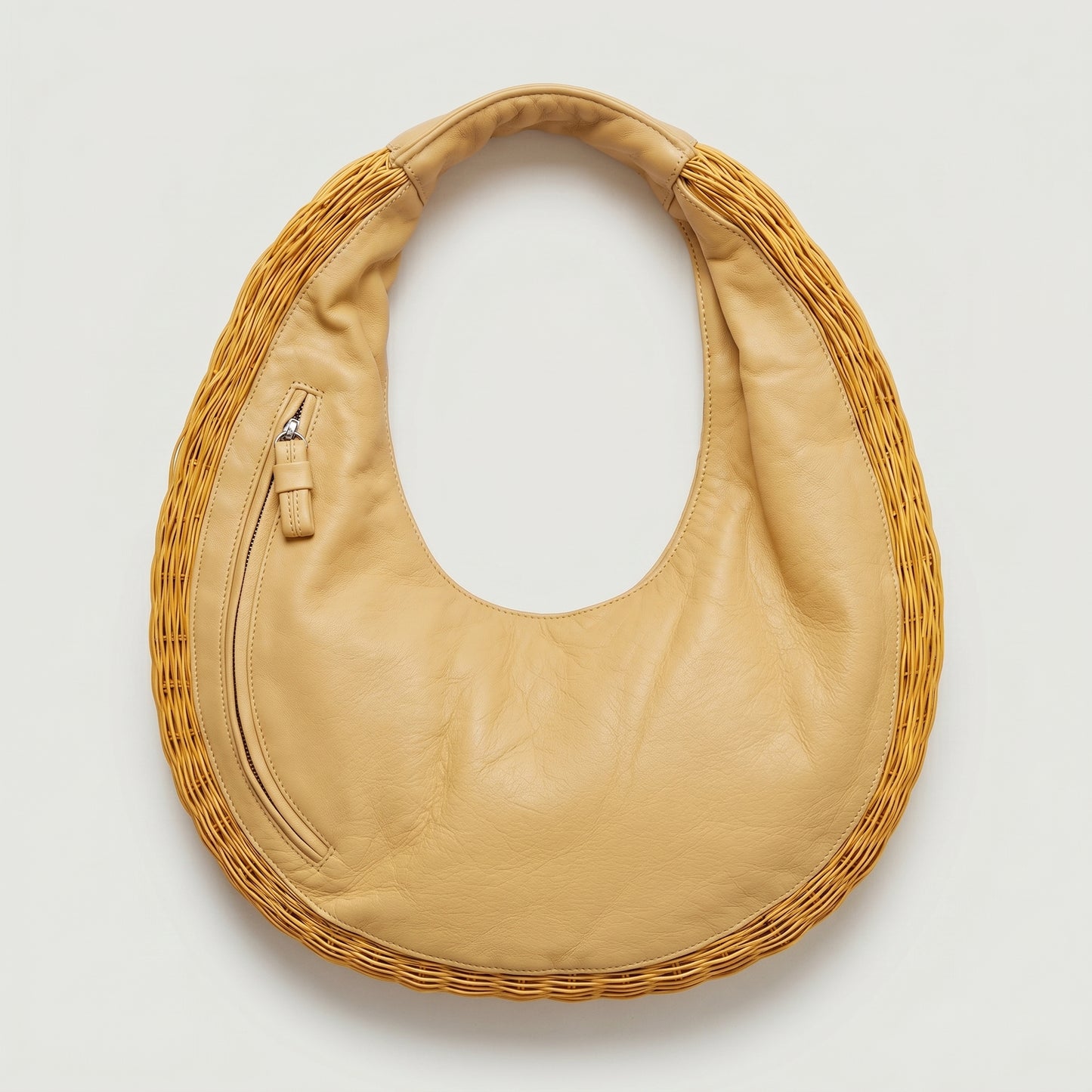 Yellow Woven Crescent Hobo Bag