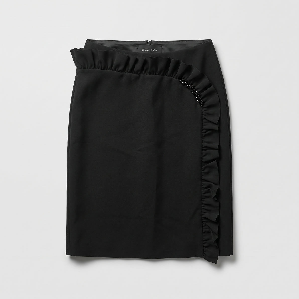 Ruffled Embellished Black Mini Skirt