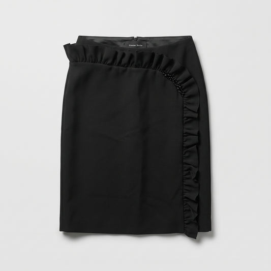Ruffled Embellished Black Mini Skirt