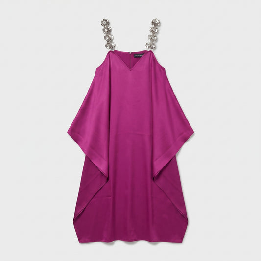 Embellished Strap Satin Kaftan Dress