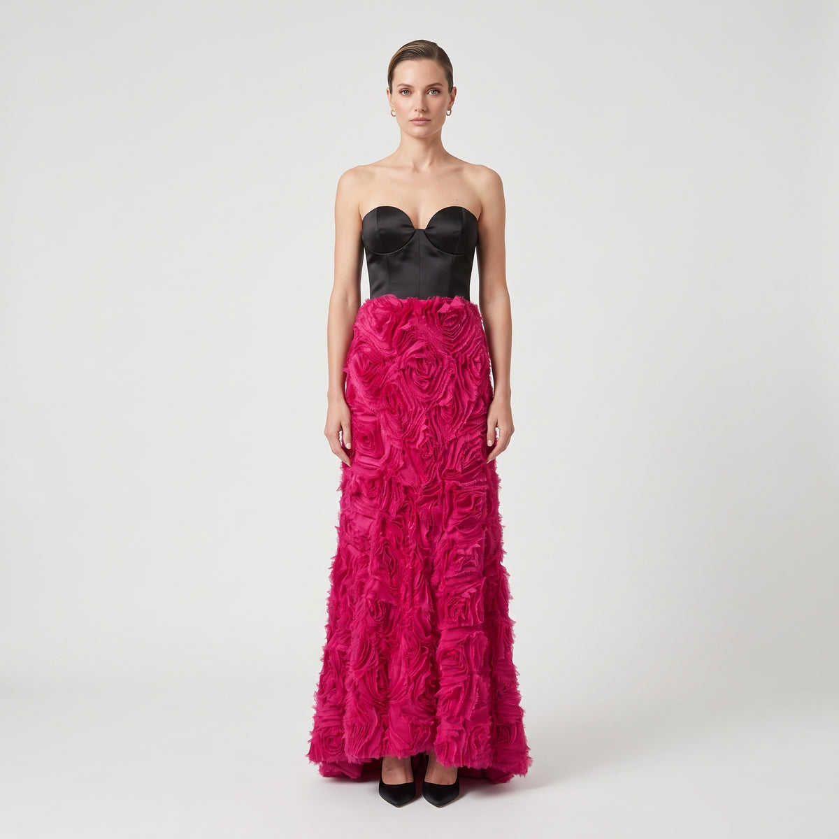 Strapless Rose Applique Evening Gown