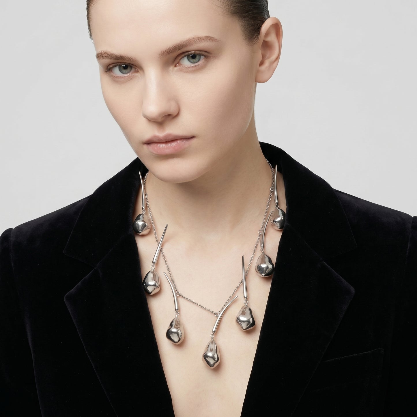 Sculptural Silver Drop Necklace