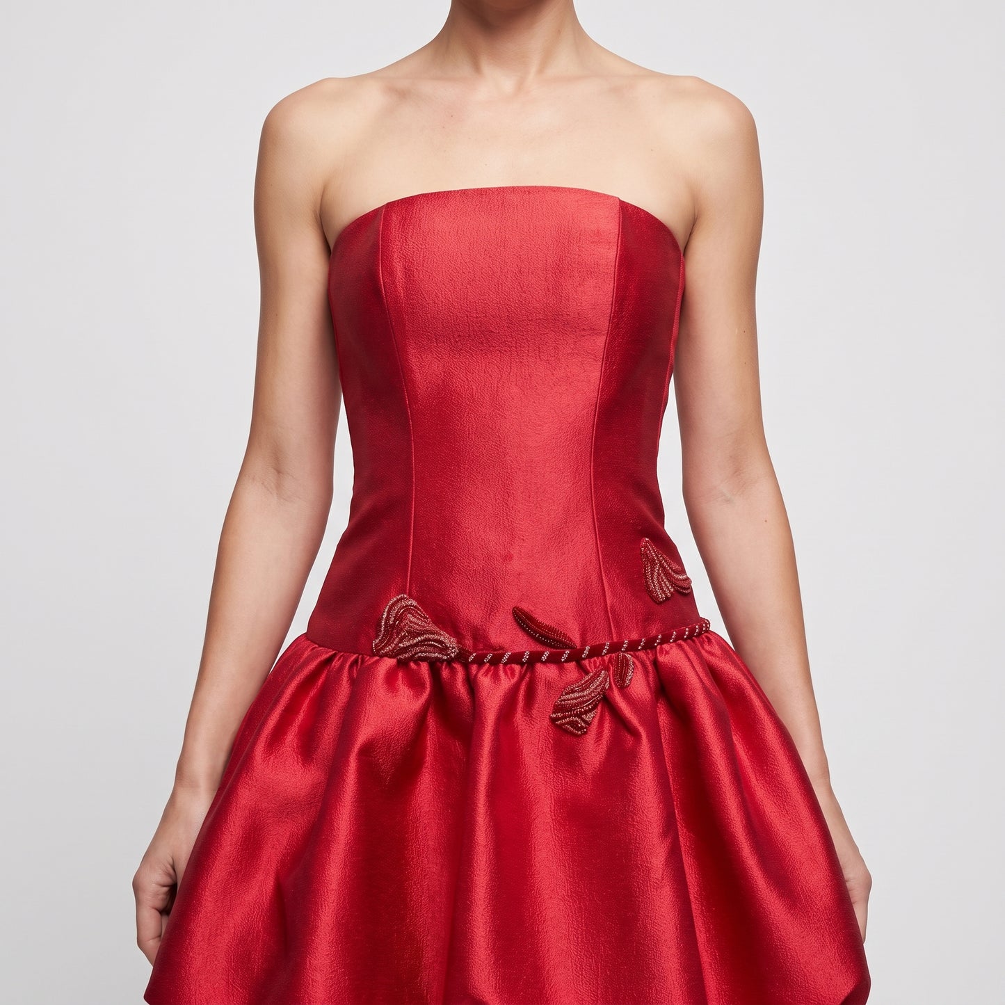 Red Strapless Bubble Mini Dress