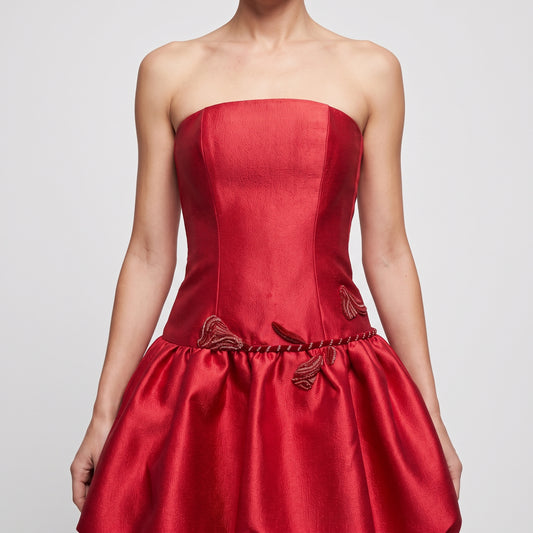 Red Strapless Bubble Mini Dress