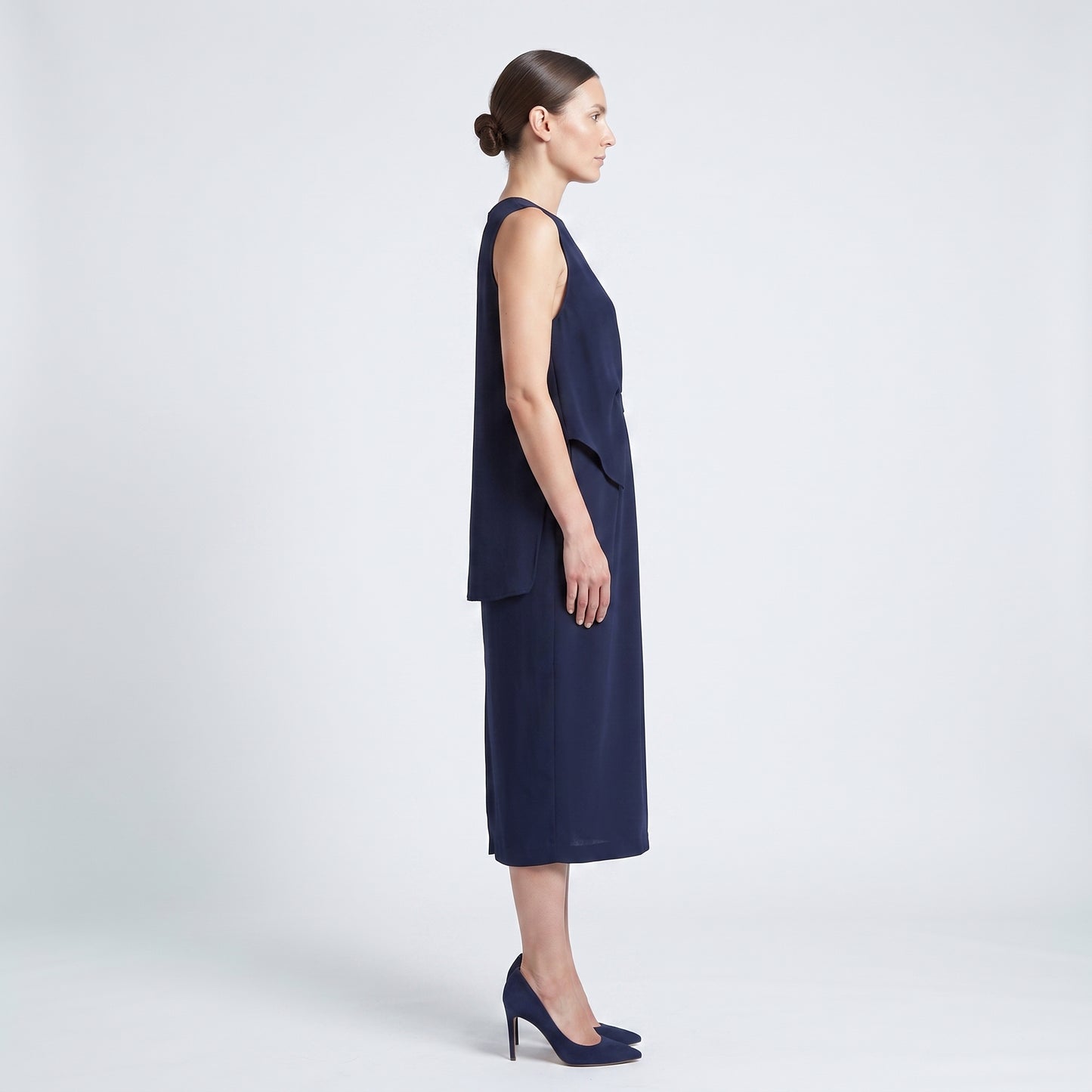 Architectural Navy Shift Dress