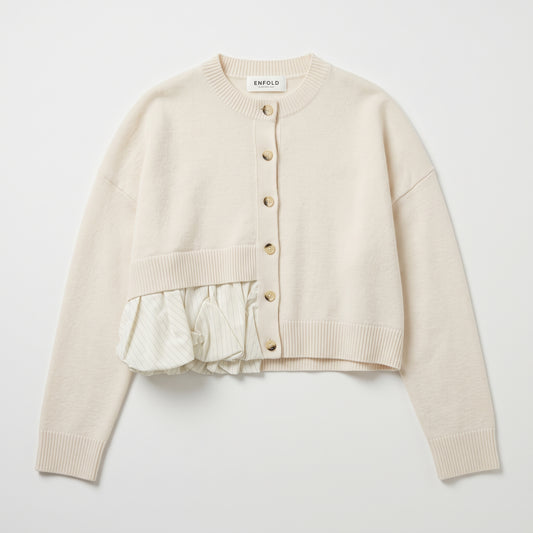 Paneled Ruffled Button-Down Cardigan
