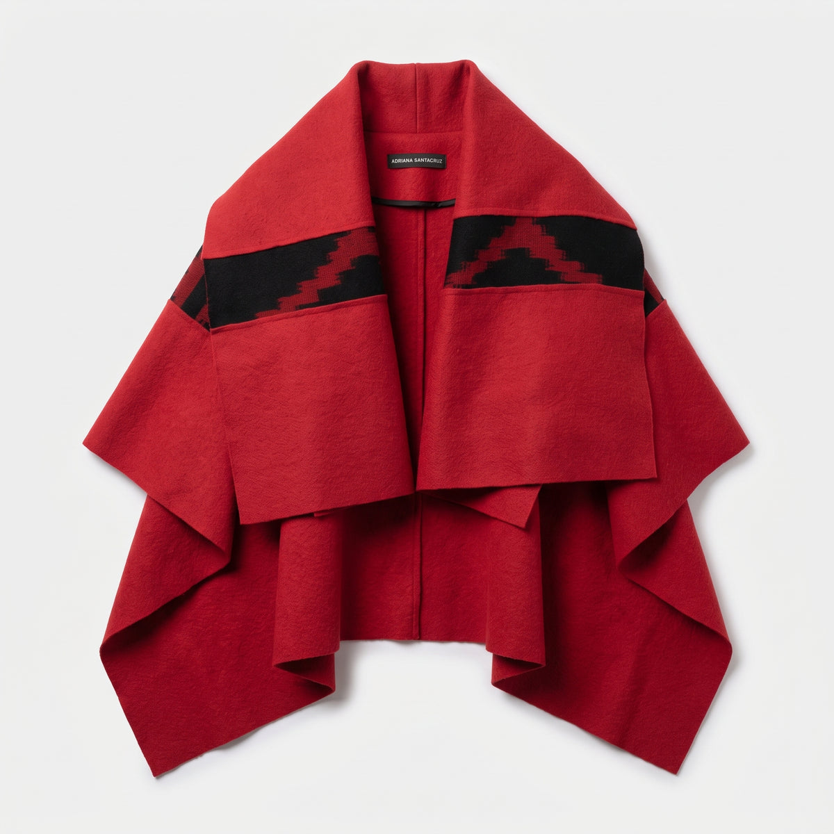 Red Geometric Wool Wrap Cape