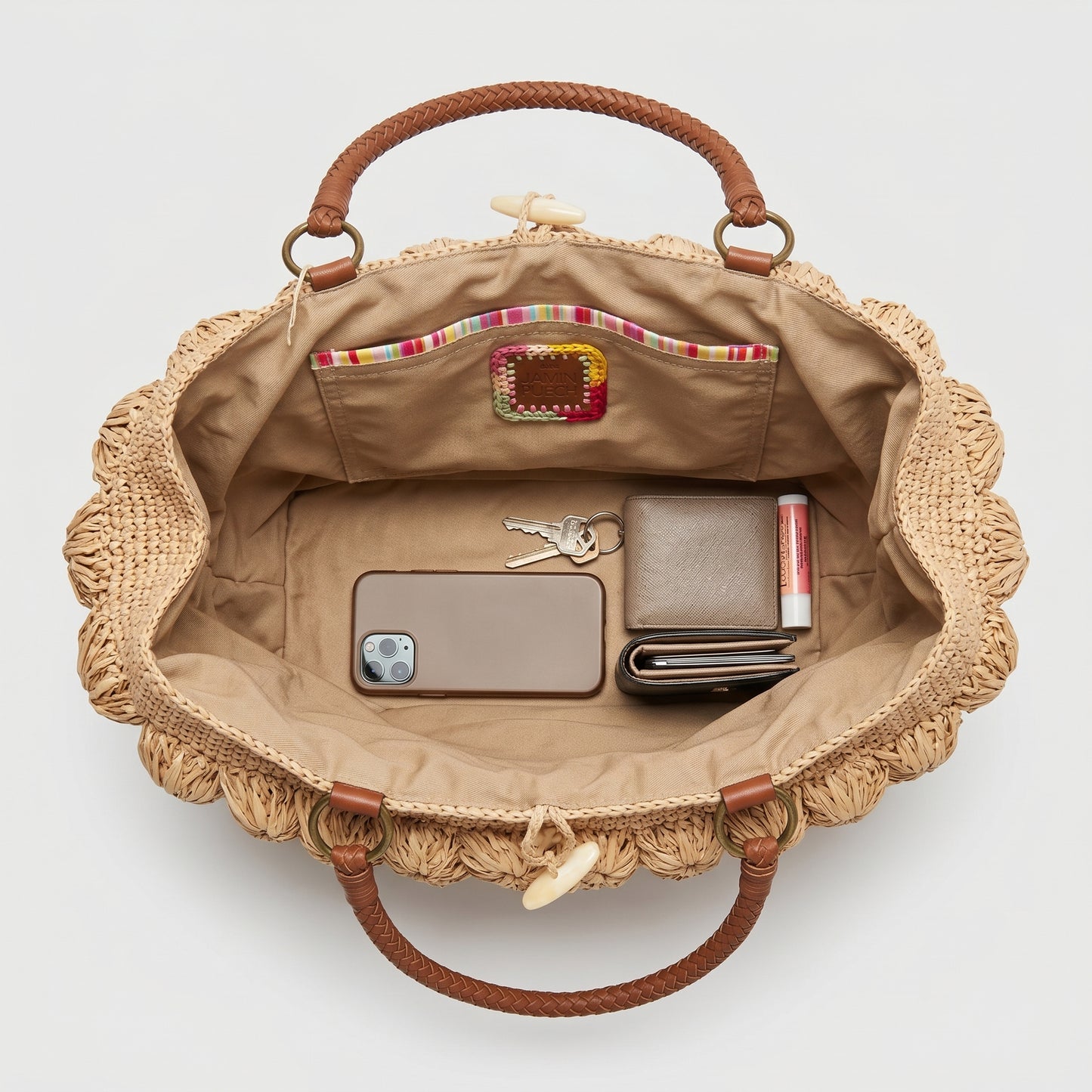 Textured Woven Raffia Tote Bag