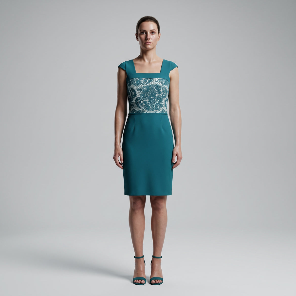 Elegant Teal Lace Panel Dress