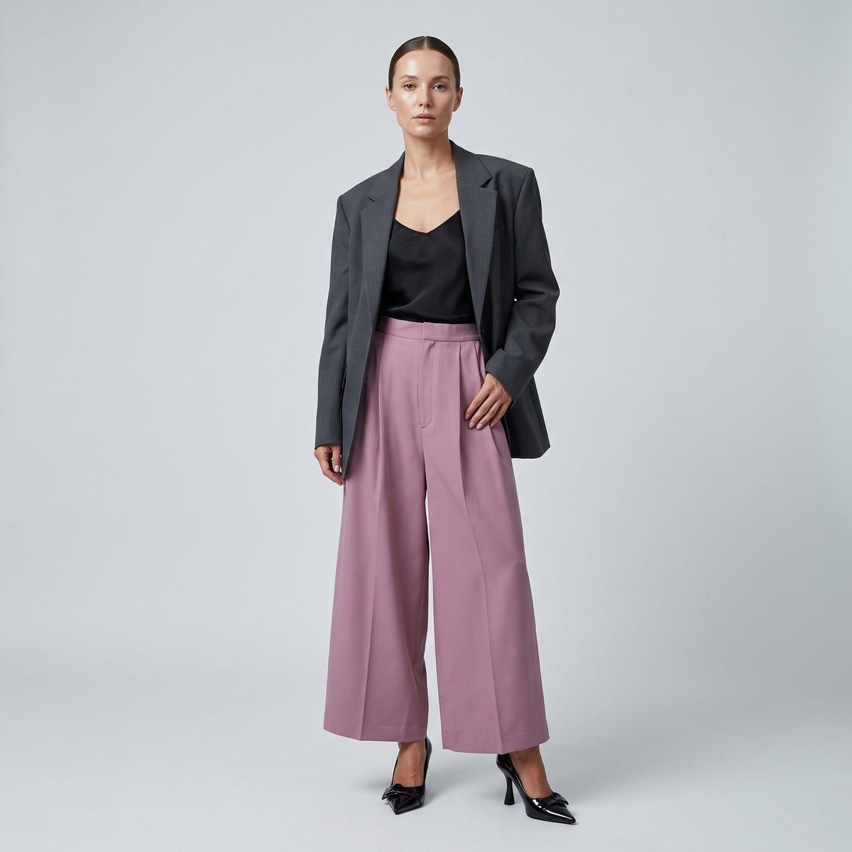 Pleated High-Rise Wide-Leg Trousers