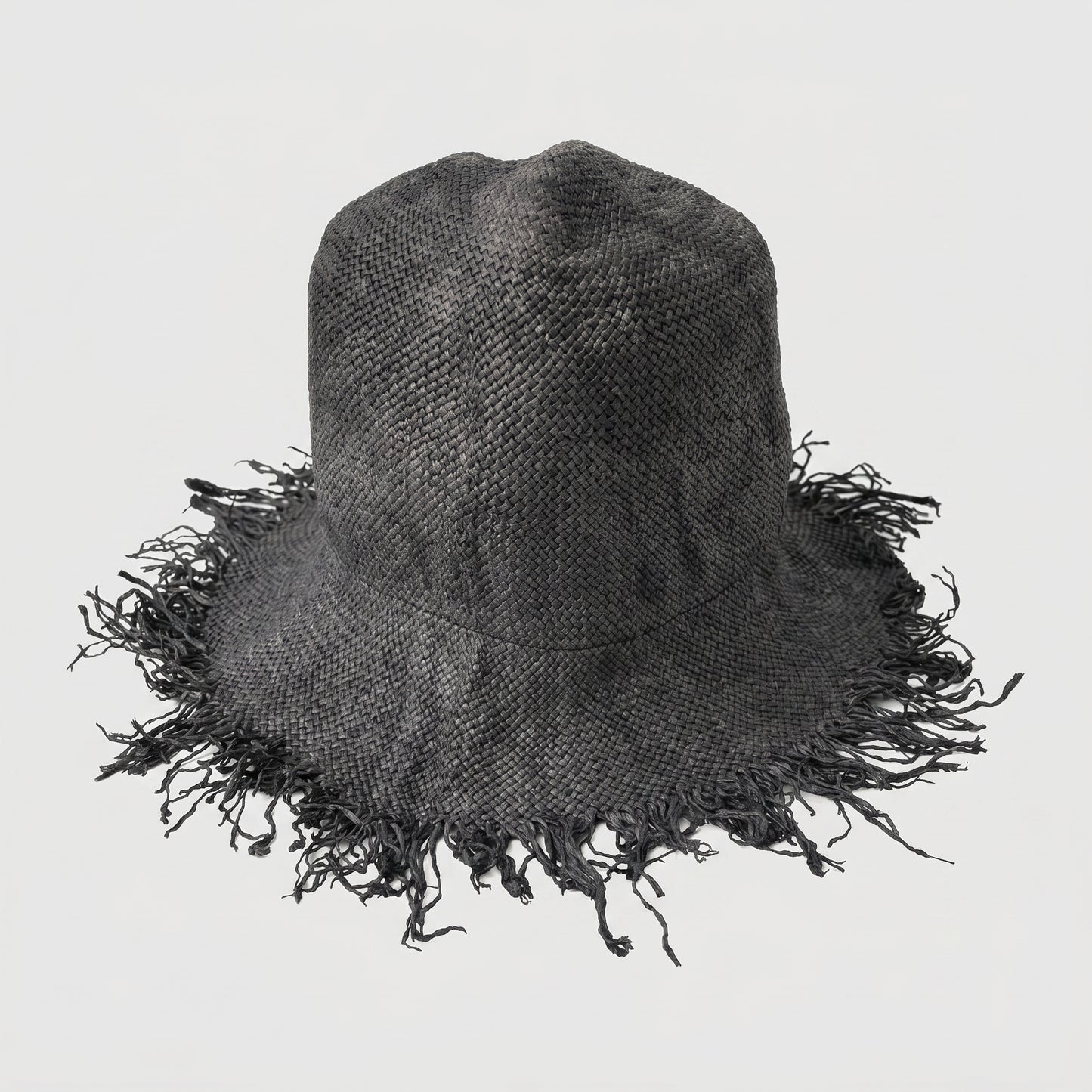 Fringed Woven Straw Bucket Hat