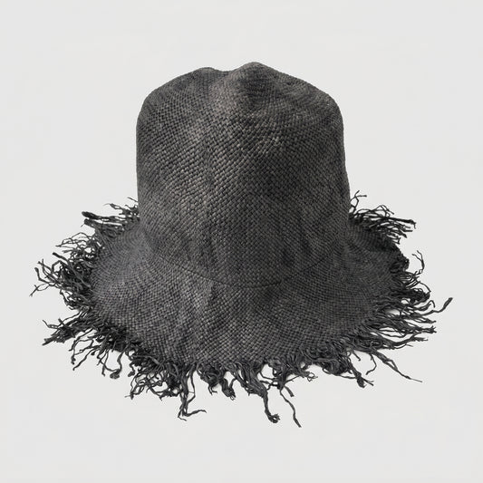 Fringed Woven Straw Bucket Hat