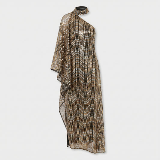 Sequined One-Shoulder Evening Gown