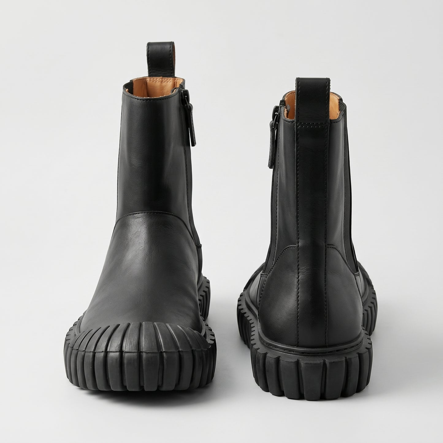 Chunky Ribbed-Sole Leather Boots